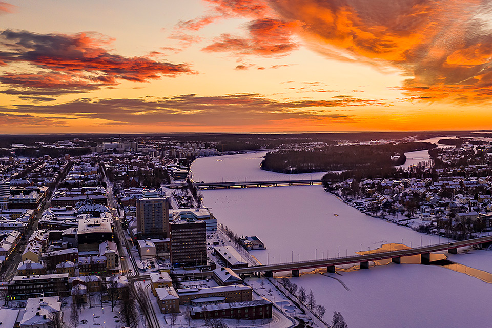 Morgon över Umeå vintertid