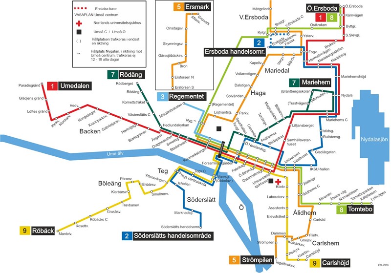 Map of Umeå bus lines