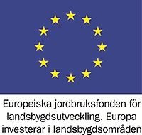 EU:s logotyp där det också står Europeiska jordbruksfonden för landsbygdsutveckling. Europa investerar i landsbygdsområden.