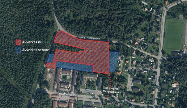 Karta som visar avverkning som sker i samband med utbyggnad av området.