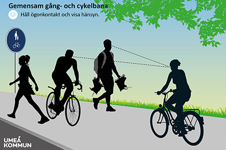 ritad bild av gående och cyklister