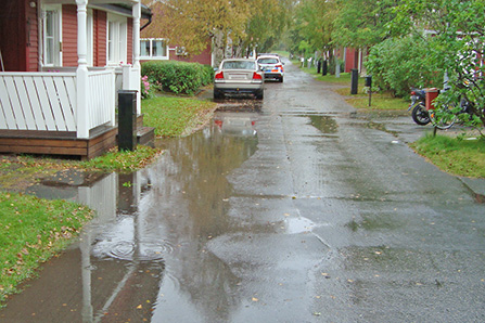 regnvatten, bilar, hus, gata