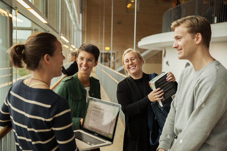 Bilden visar en grupp studenter som samtalar