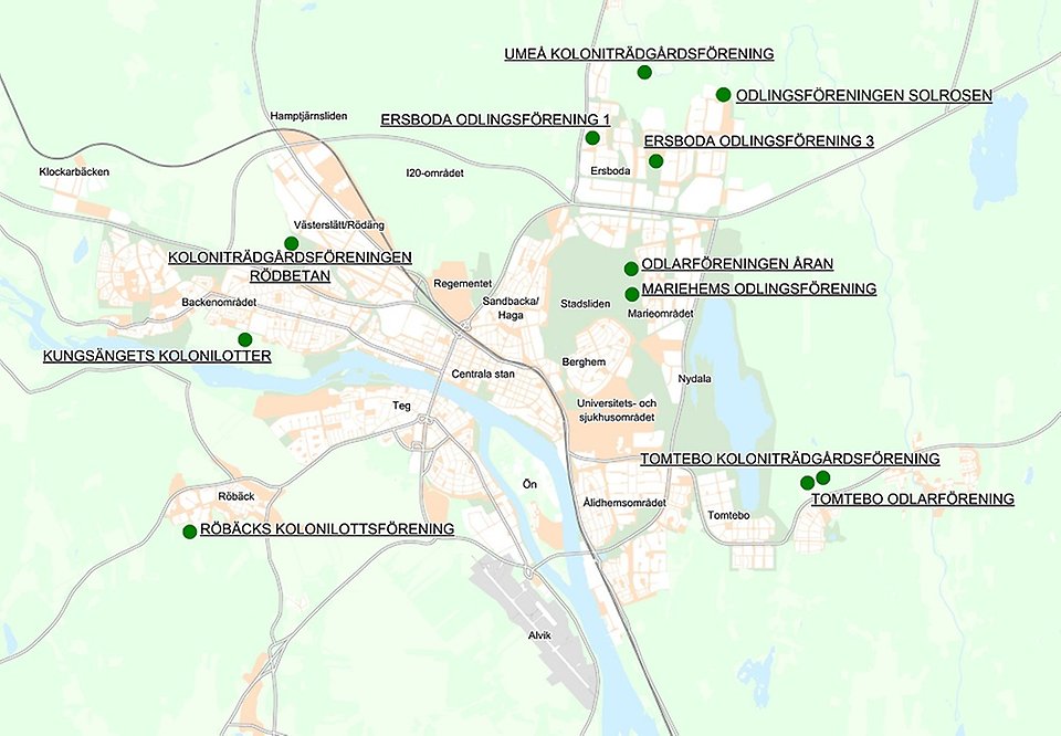 Karta över vart det finns koloni- och odlingslotter