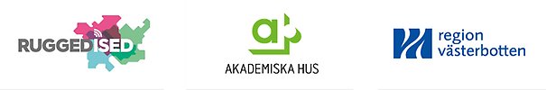 Logotyper för de som står bakom projektet: Ruggedised, Akademiska Hus och Region Västerbotten.