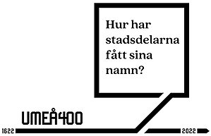 Umeå 400-logotyp med text "Hur har stadsdelarna fått sina namn?"