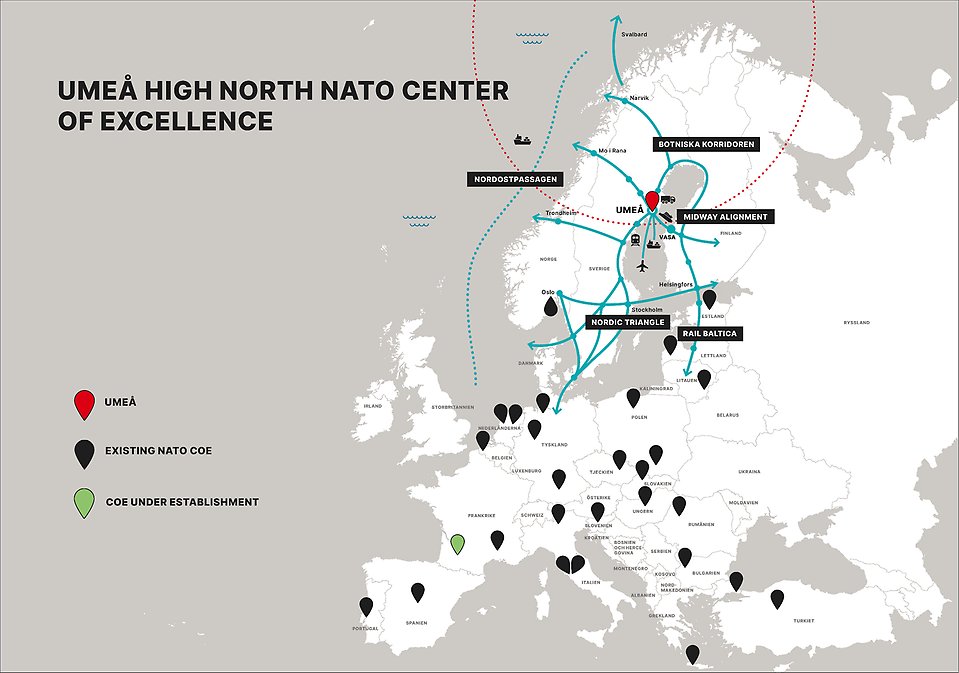 Karta: Umeå High North Nato Center of Excellence inom CBRNE-området