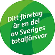 Dekorpuff med text "Ditt företag är en del av Sveriges totalförsvar"