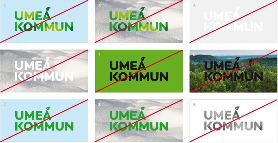 Illustration: Otillåtna varianter av logotypen.