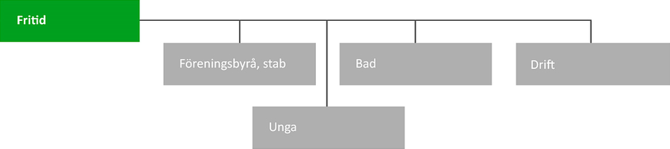 Organisation Fritid: Föreningsbyrå och stab, Unga, Bad och Drift.