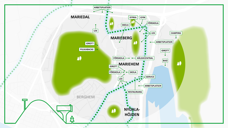 Karta 1: Kartillustration med exempel på funktioner på Marieområdet.