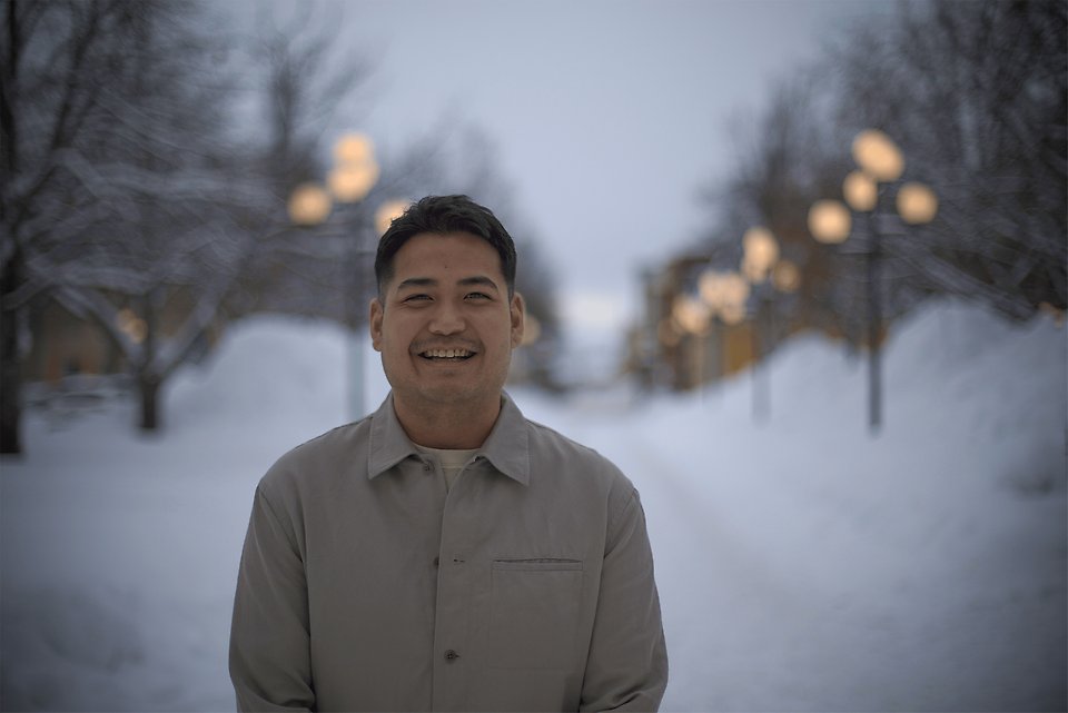 Karl Hampusson standing outside city hall