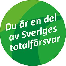 Rund puff med text: "Du är en del av Sveriges totalförsvar".